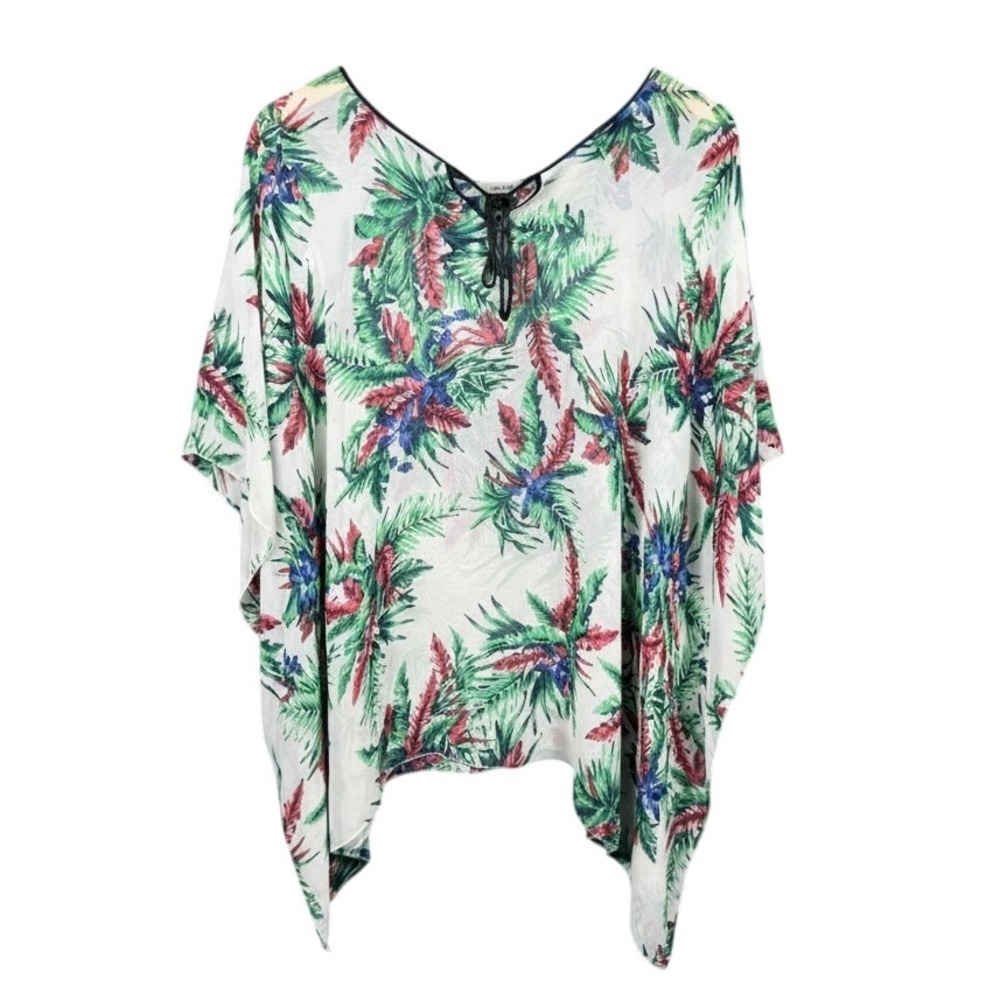 Do‎ Everything In Love Anthropologie Tropical Leaf Print Poncho Kaftan Top O/S